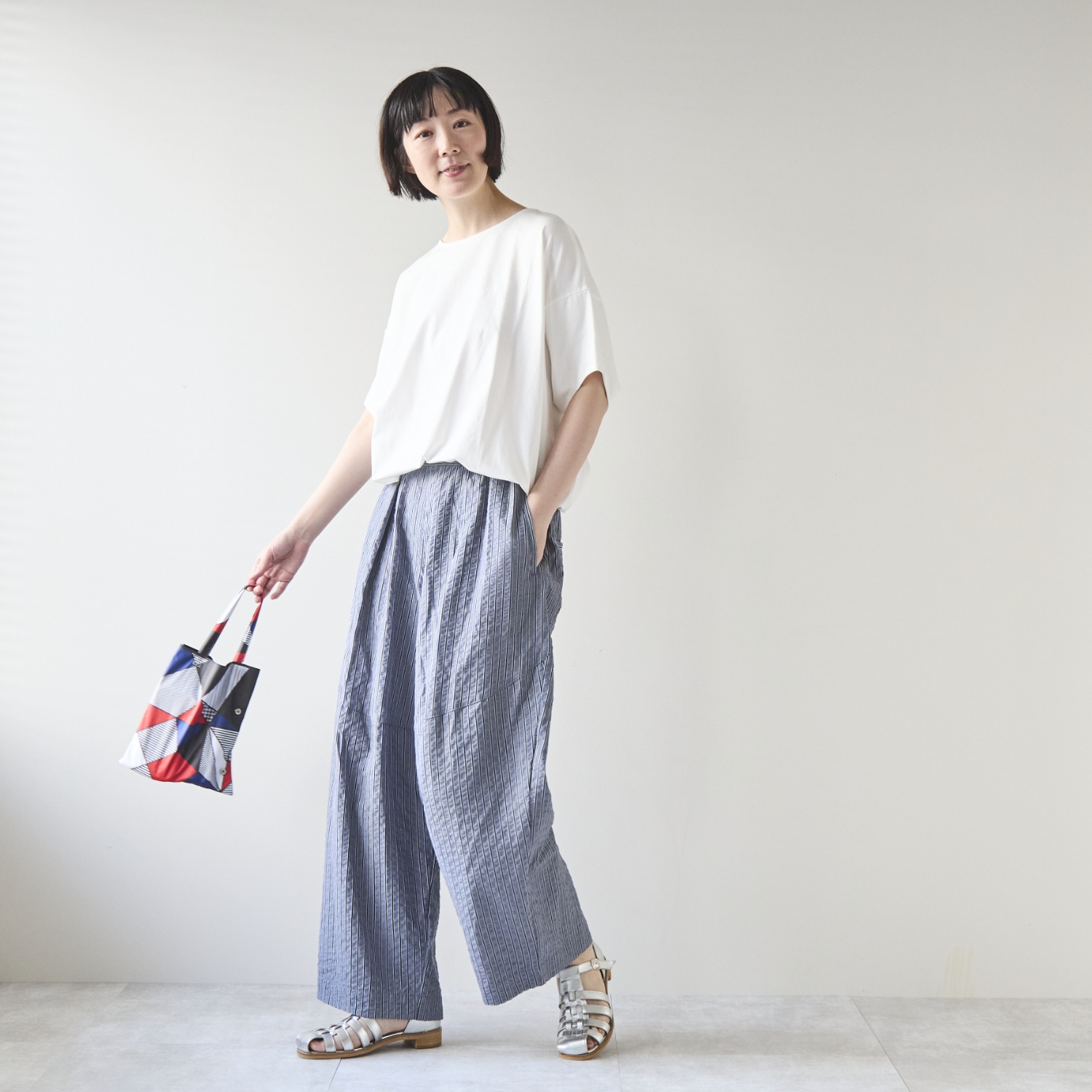 Kilka/風が通るストライプのカーブパンツ